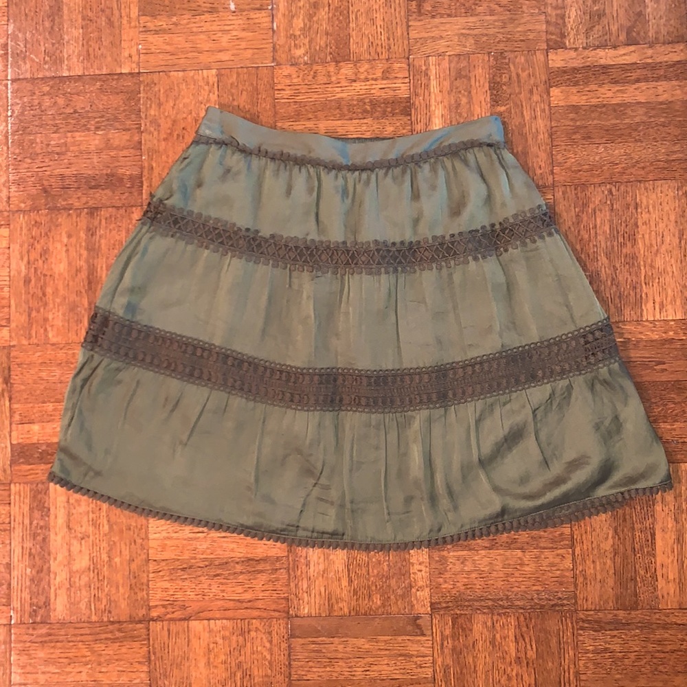 White House Black Market Boho Olive Mini Skirt